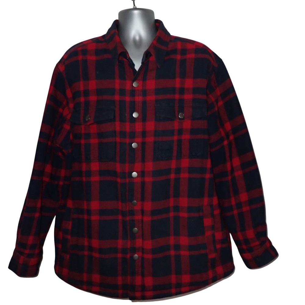 Duluth Shacket Mens XLT Blue Red Plaid Fleece Lined Shirt‎ Jacket Outdoor Warm
